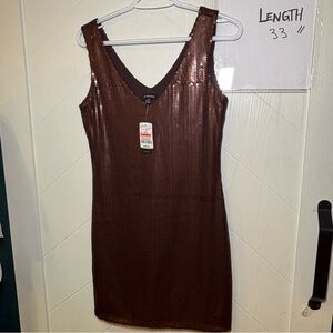 Le Château Chocolate Brown Sequin V-Neck Sleeveless Mini Cocktail Party Dress SP